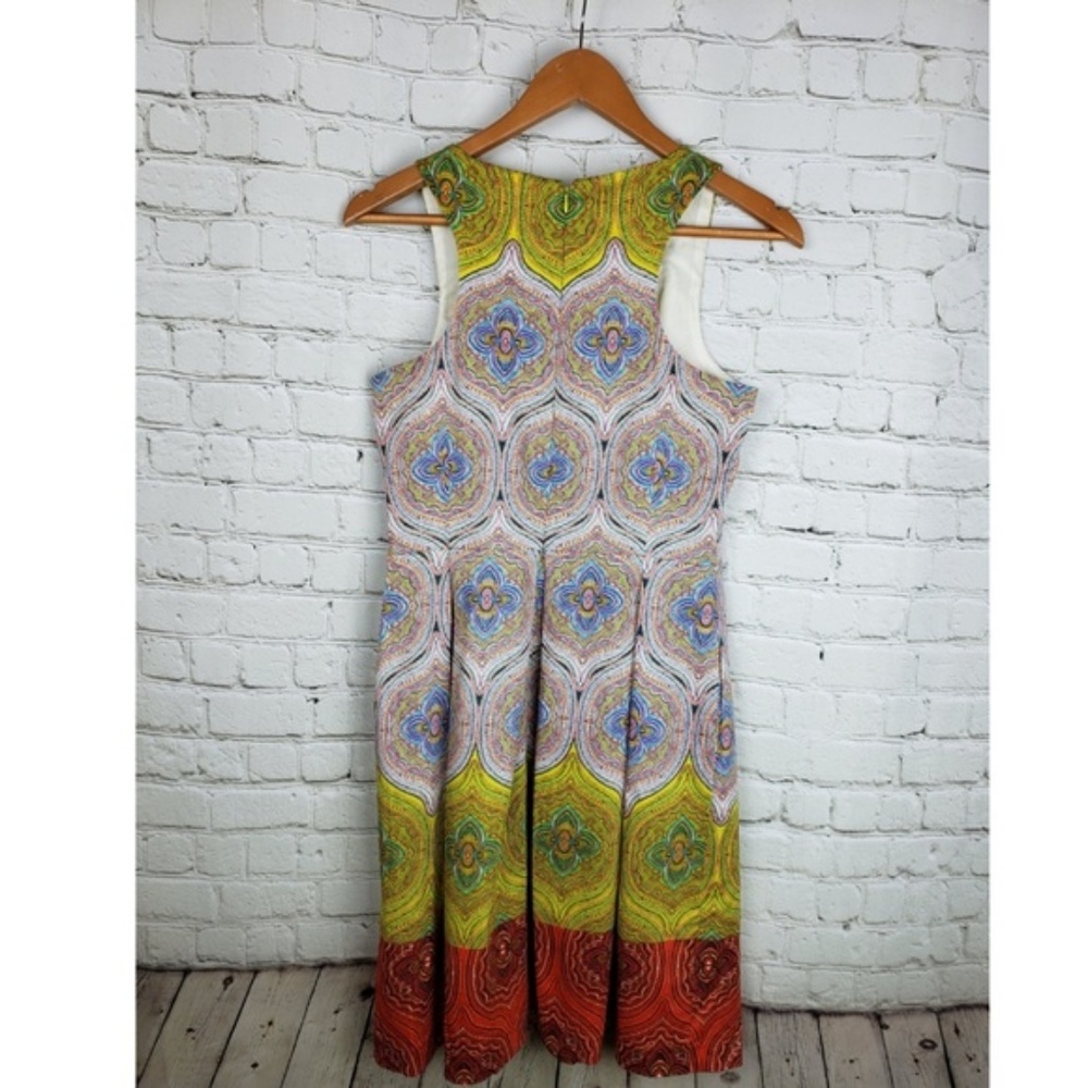 London Times Colorful Pleated V-Neck Dress - Picture 3 of 5